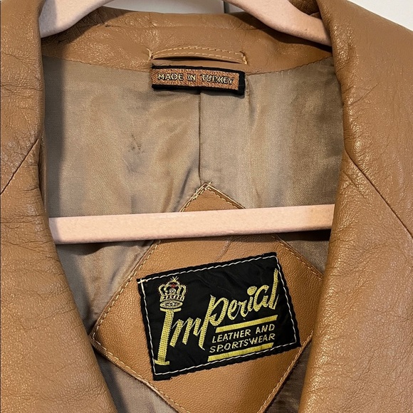 Vintage Tan Leather Jacket Lapel Collar Button Closure , Size 42/L - Picture 2 of 15